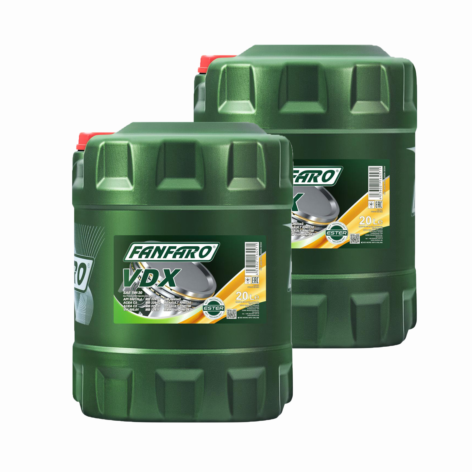 40 Liter (2x20) FANFARO VDX 5W-30 Motoröl C3 VW 502.00 BMW LL-04 MB 229.51