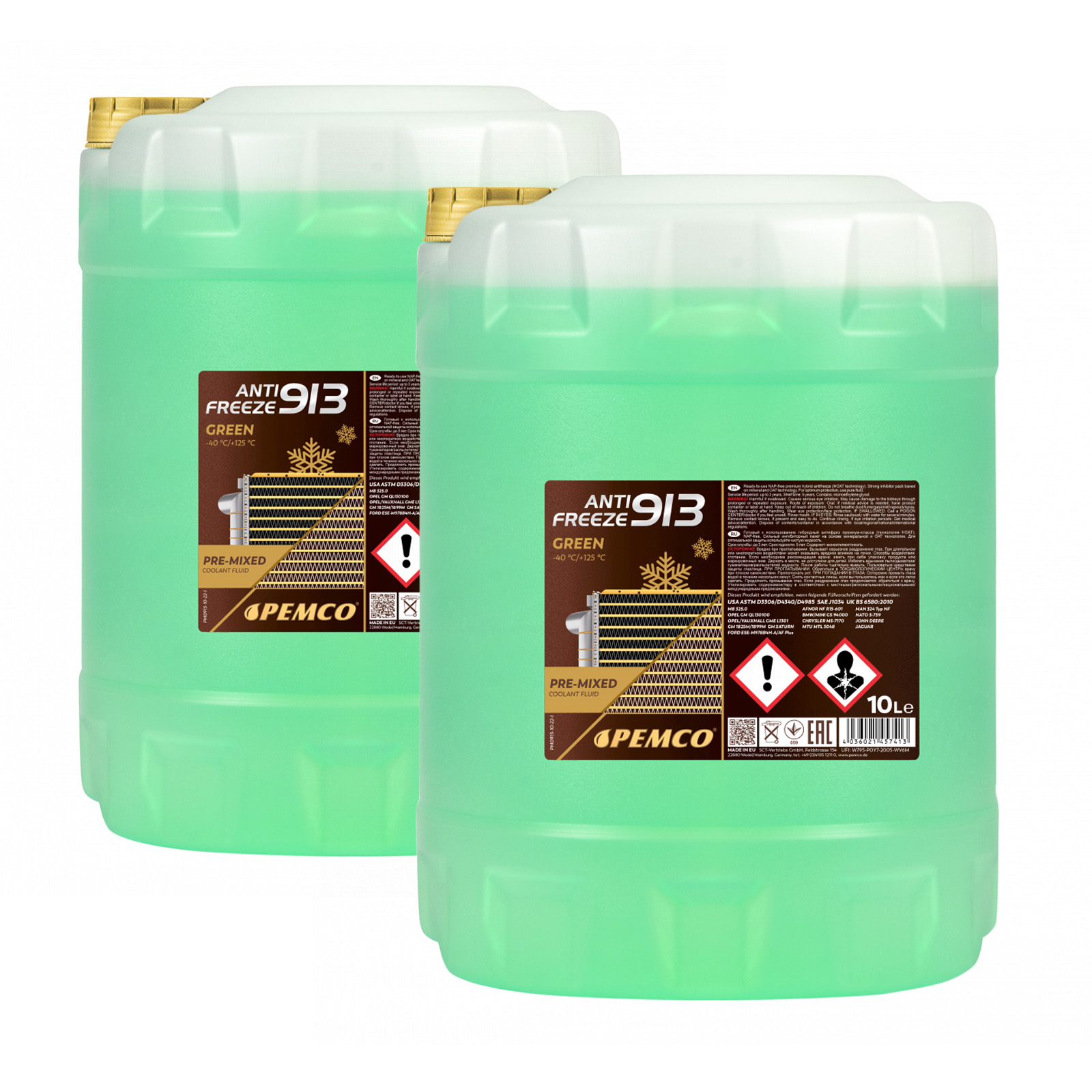 20 Liter (2x10) PEMCO Antifreeze 913 -40 °C Kühlerfrostschutz Fertiggemisch grün