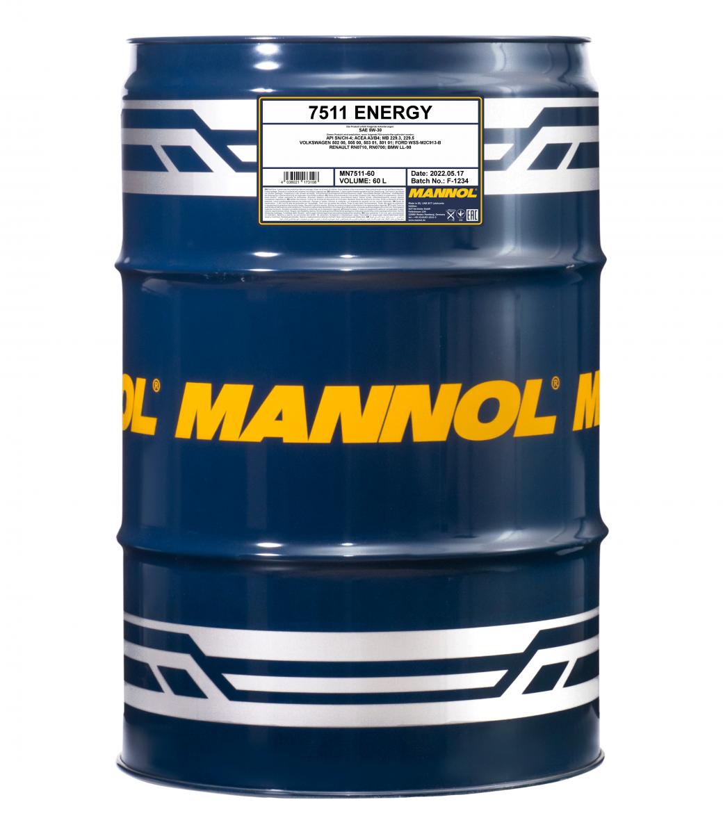 60 Liter MANNOL Energy 5W-30 7511 API SN/CH-4 MB 229.3 VW 502.00 A3/B4 Motoröl