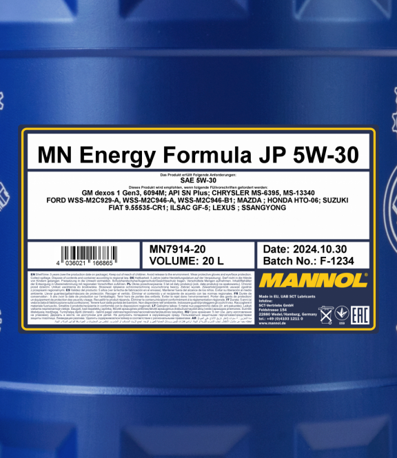20 Liter MANNOL Energy Formula JP 7914 5W-30 API SN Plus Motoröl