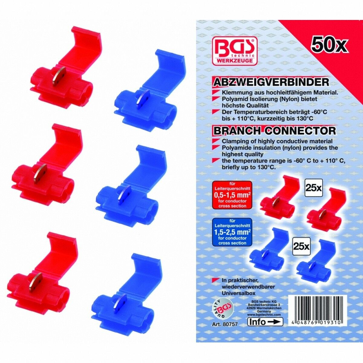 Abzweigverbinder-Set, 50-tlg. Abzweigverbinder BGS