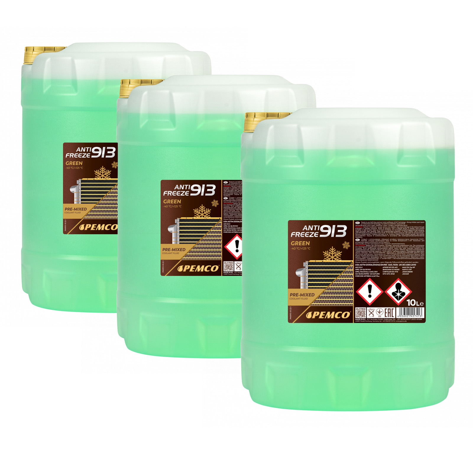 30 Liter (3x10) PEMCO Antifreeze 913 -40 °C Kühlerfrostschutz Fertiggemisch grün