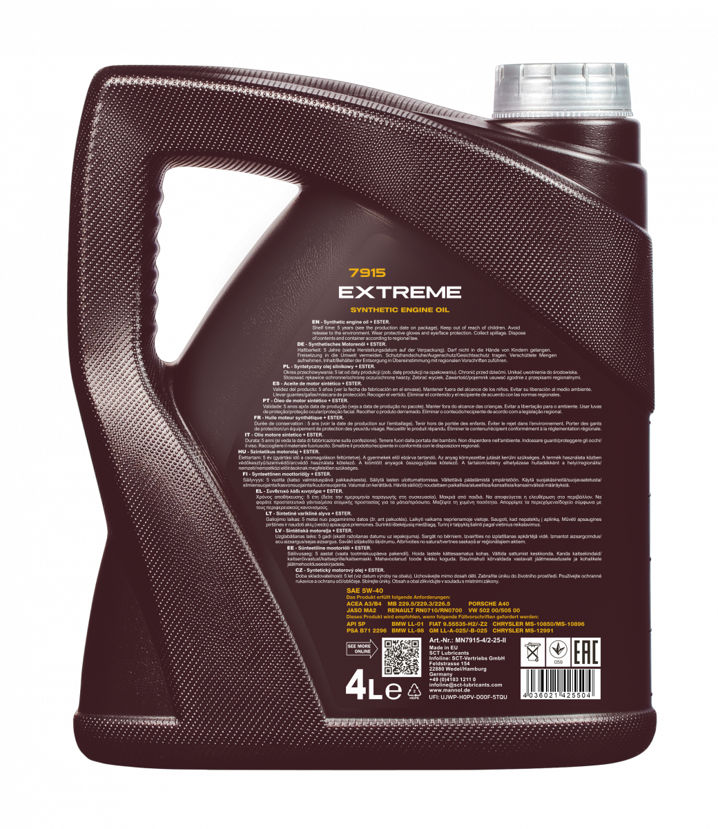 4 Liter MANNOL Extreme 5W-40 API SN CH-4 Motoröl 5W40 4036021425504