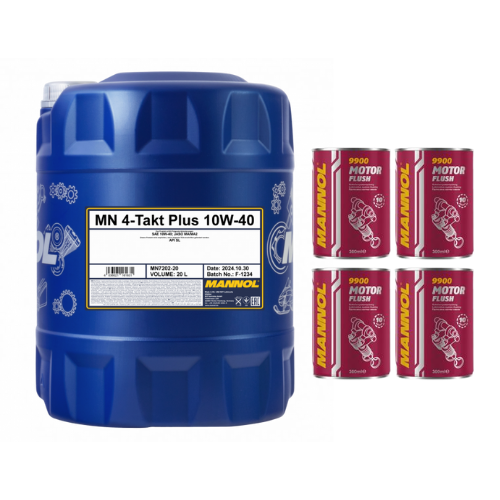 20 Liter MANNOL 4-Takt Plus 10W-40 7202 API SL Motorradöl + 4x Motor Flush 9900