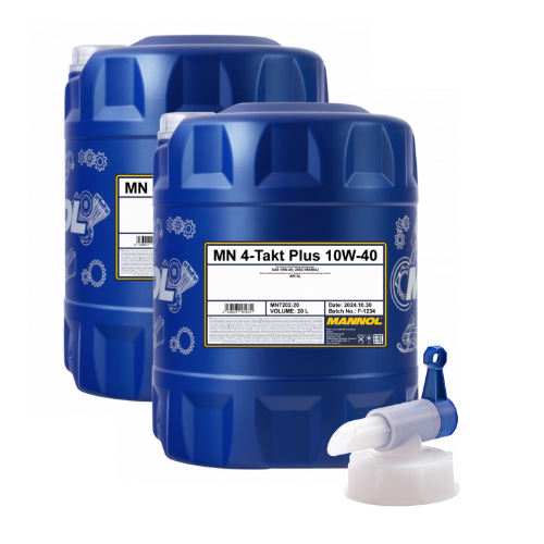 40 Liter (2x20) MANNOL 4-Takt Plus 10W-40 7202 API SL Motorradöl + 1x Ablasshahn