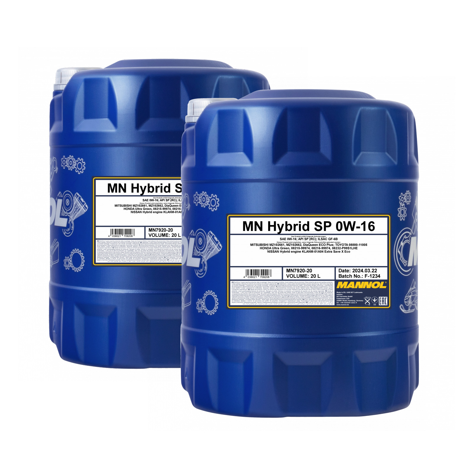40 Liter (2x20) MANNOL Motoröl Hybrid SP 0W-16 7920 API SP (RC) ILSAC GF-6B