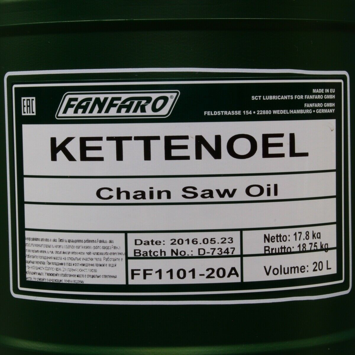 20 Liter FANFARO Kettenöl / Haftöl für Motorsägen / mineralisches Sägekettenöl