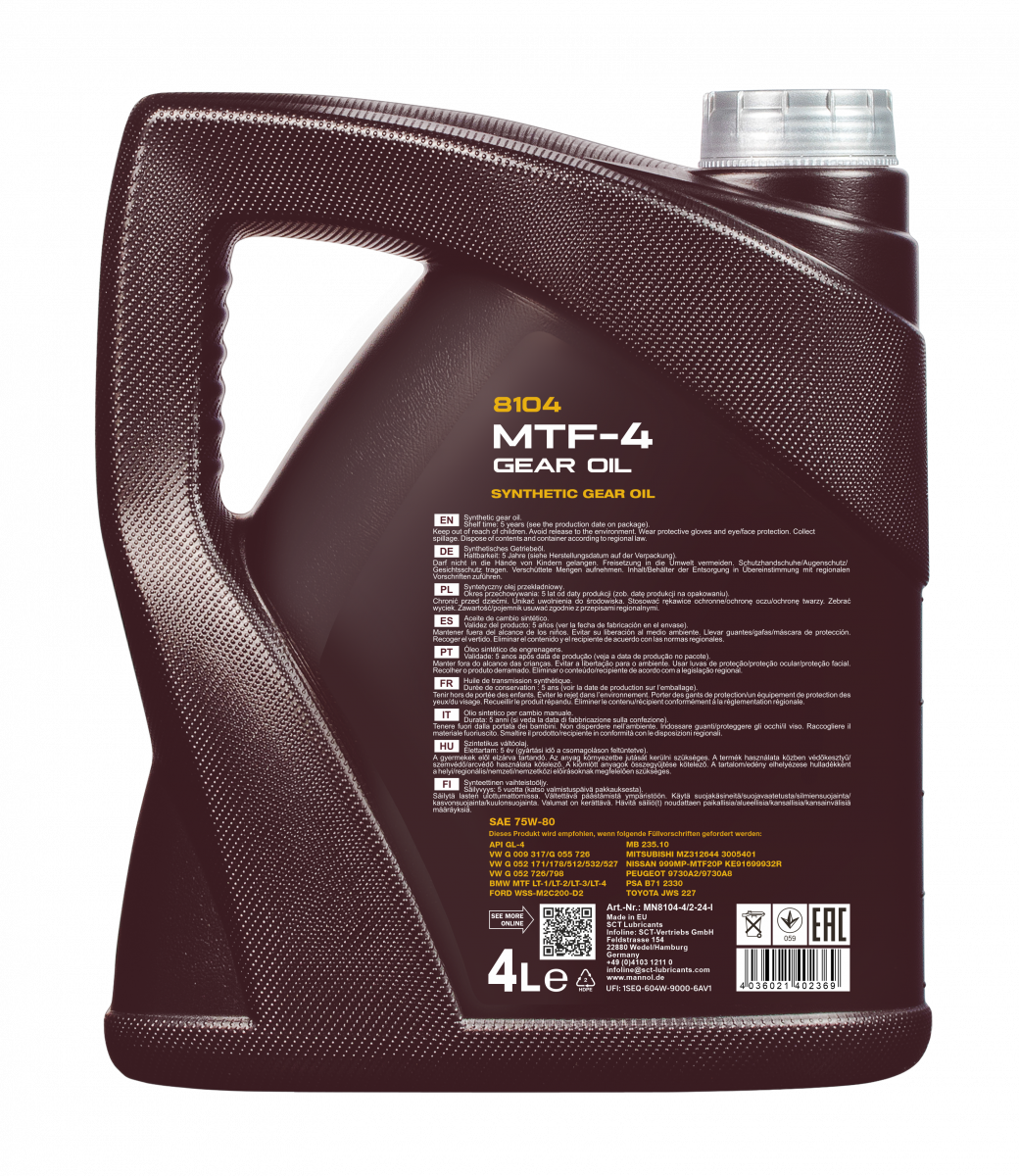 4 Liter MANNOL MTF-4 Getriebeöl API GL-4 75W-80 Getriebe Öl 75W80 4 Liter MANNOL MTF-4 Getriebeöl API GL-4 75W-80 Getriebe Öl 75W80