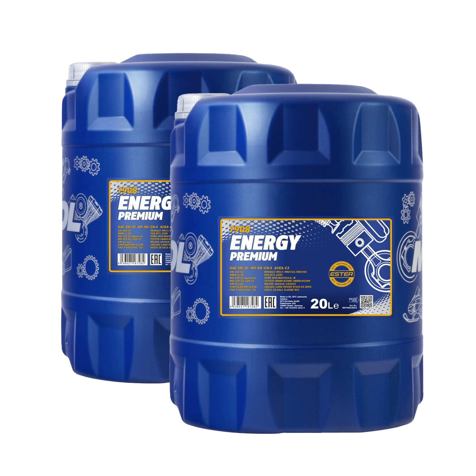 40 Liter (2x20) MANNOL Energy Premium 7908 5W-30 Motoröl API SP