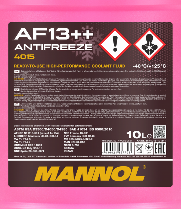 Kühlerfrostschutz 20 Liter (2x10) MANNOL Antifreeze AF13++ (-40 °C) 4015 rot