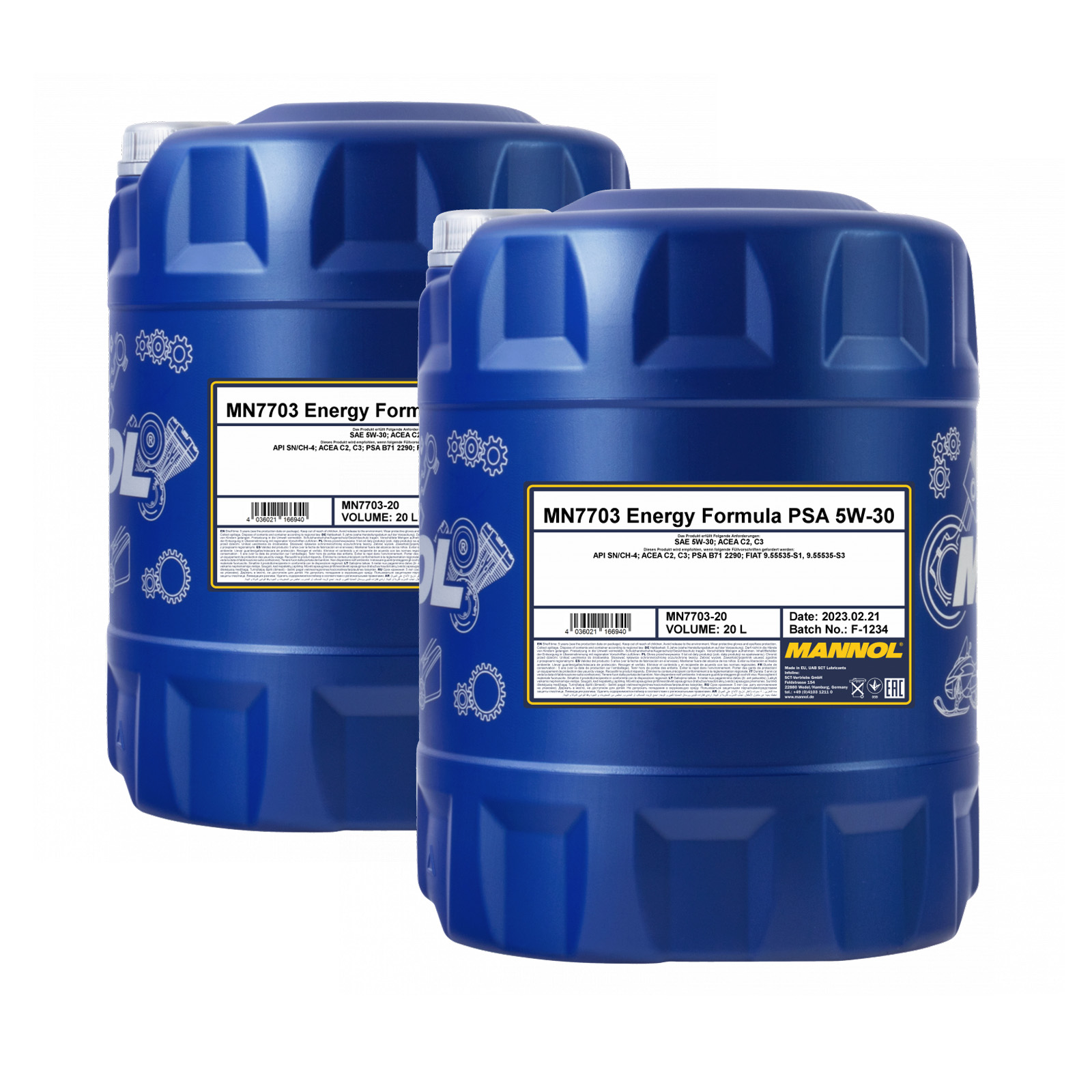 40 Liter (2x20) MANNOL Energy Formula PSA MN7703 Motoröl 5W-30 API SN/CH-4